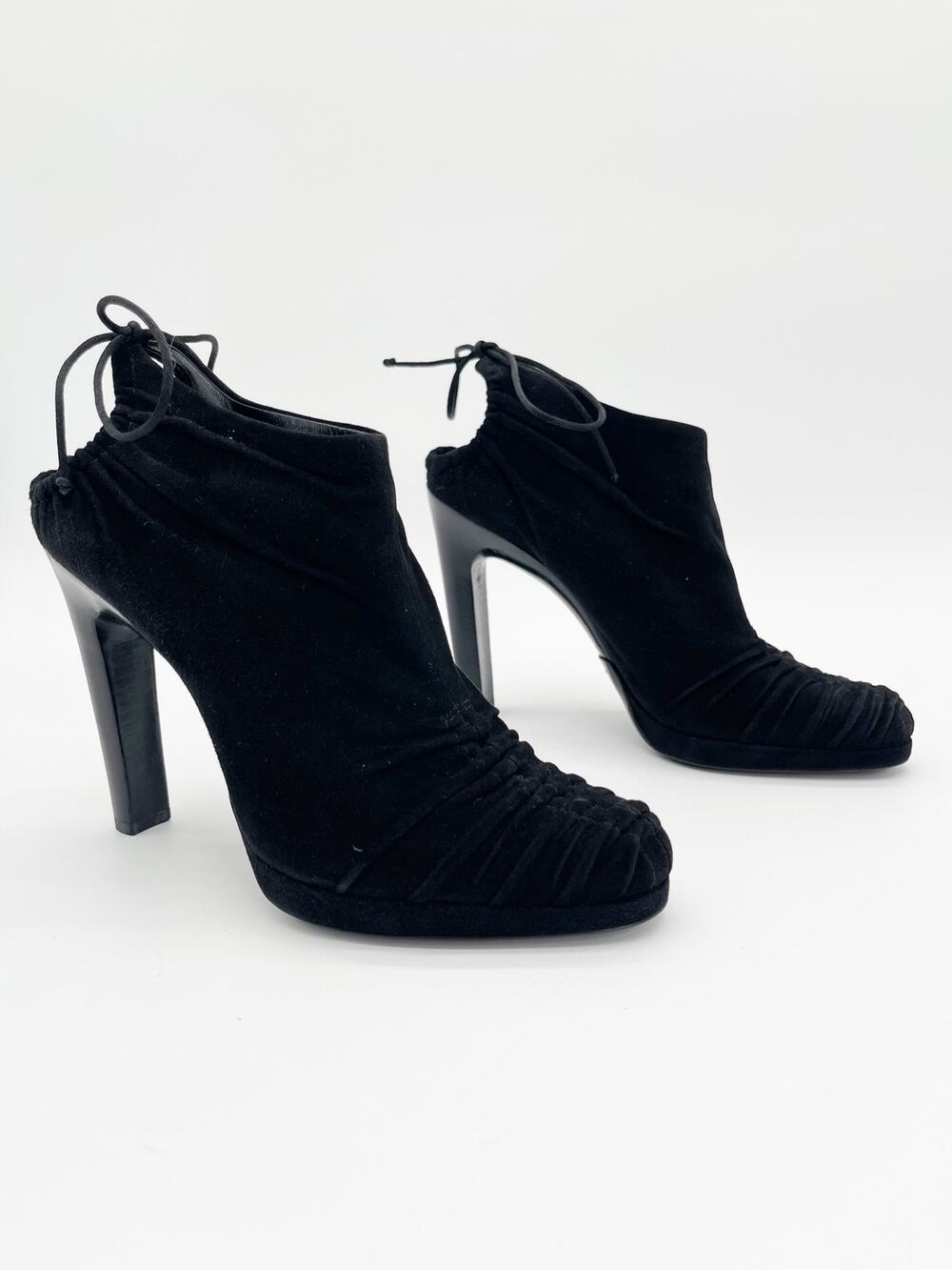 Gucci Vintage F/W 2004 Runway Tom Ford Black Suede Corset Ruched Booties IT 38C